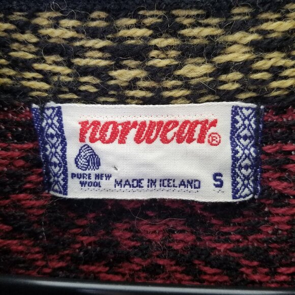 Vintage Norwear Cardigan Womens S Icelandic Red Wool Button Up Nordic Fair Isles - Picture 13 of 16